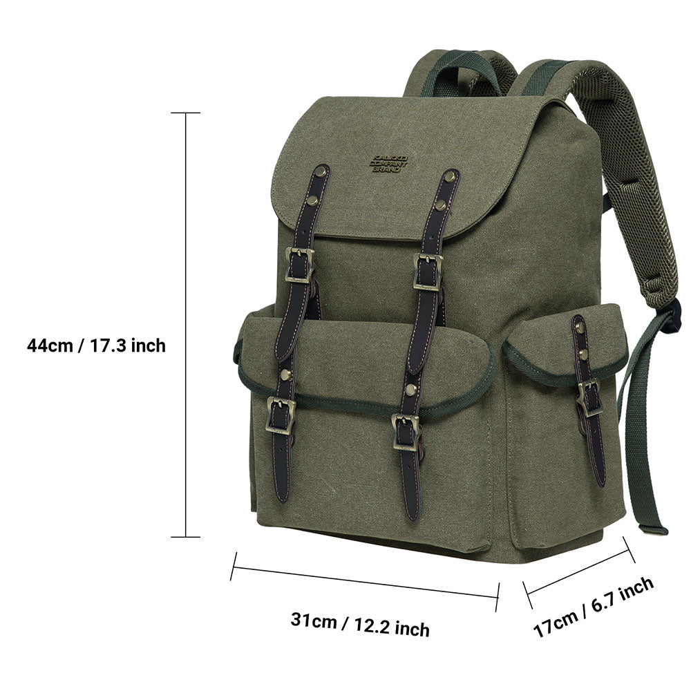 KAUKKO Vintage Casual Canvas and Leather Rucksack Retro Backpack for School Work Travel Hiking - kaukko