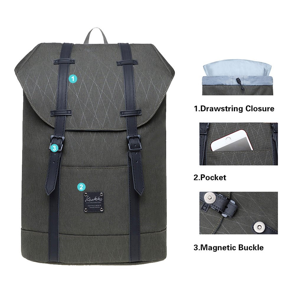 Lightweight Outdoor Backpack, KAUKKO Travel Casual Backpack Laptop Daypack for 12", EP6-15 ( Army Green /17.8L ) - kaukko