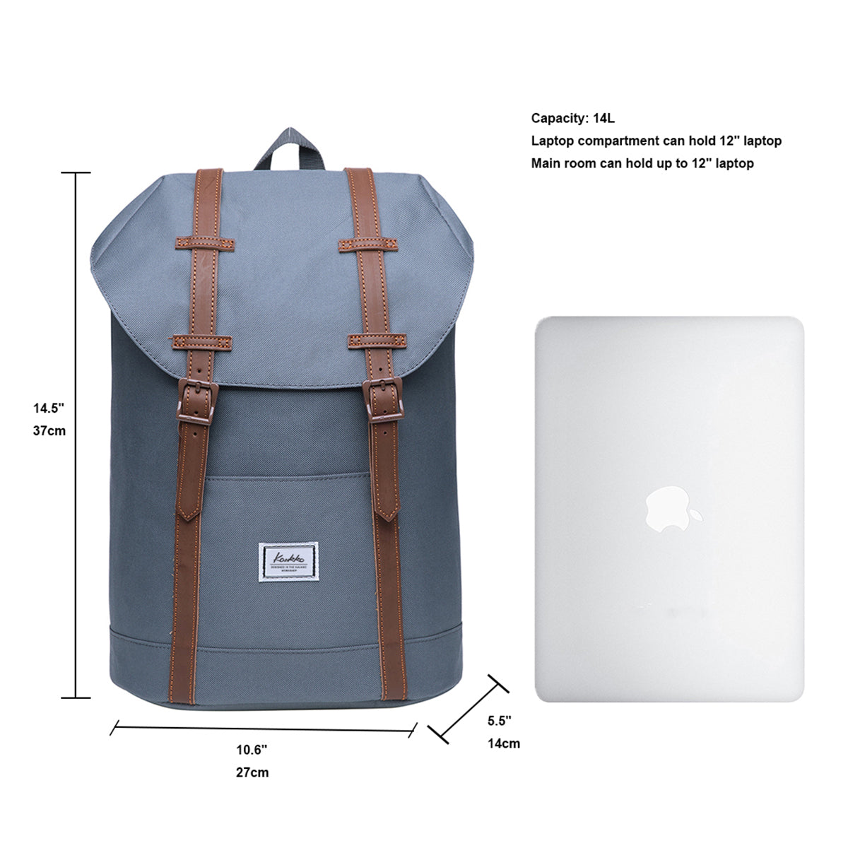 KAUKKO Travel Casual Backpack Laptop Daypack, EP6-7 ( Grey / 14L ) - kaukko