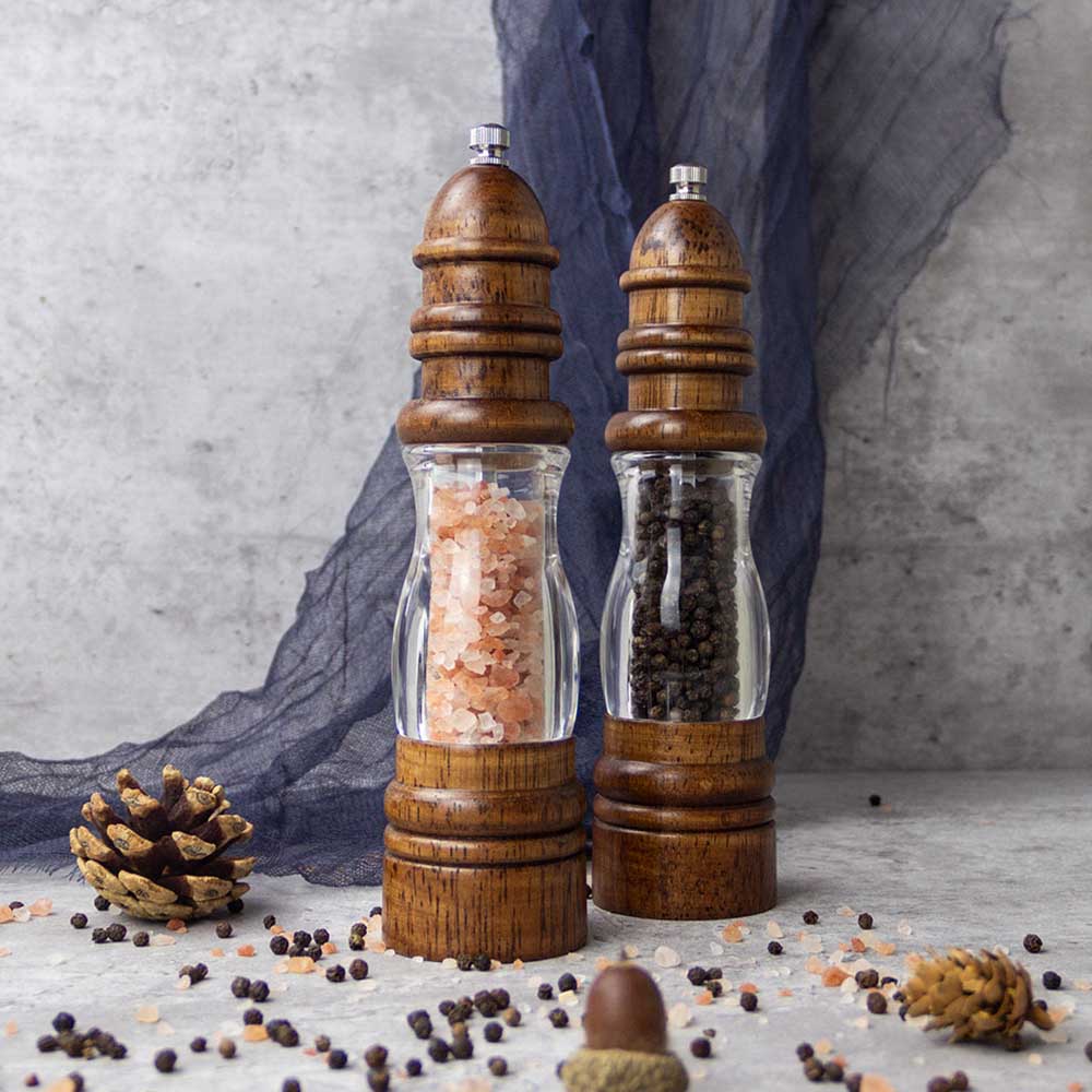 Premium Acrylic Wood Salt and Pepper Mill Set, Pepper Grinders Pack of 2