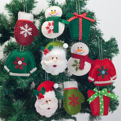 KAUKKO 10 Pack Plush Christmas Ornaments Set Christmas Tree Decoration Santa/Snowman/Elk/Bear Ornaments for Festive Season Holiday Party Decor CS03-1
