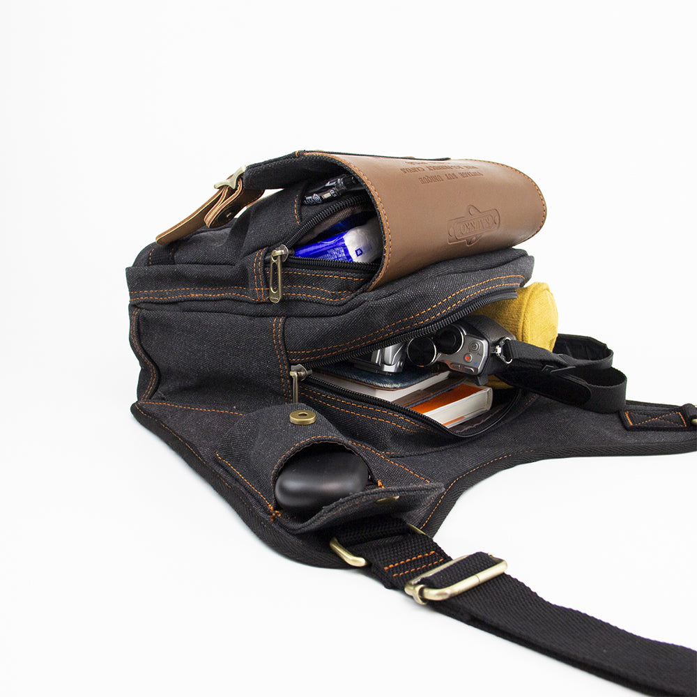 Retro Casual Shoulder Bag Sports Canvas Laptop Crossbody Bag ( black ) - kaukko