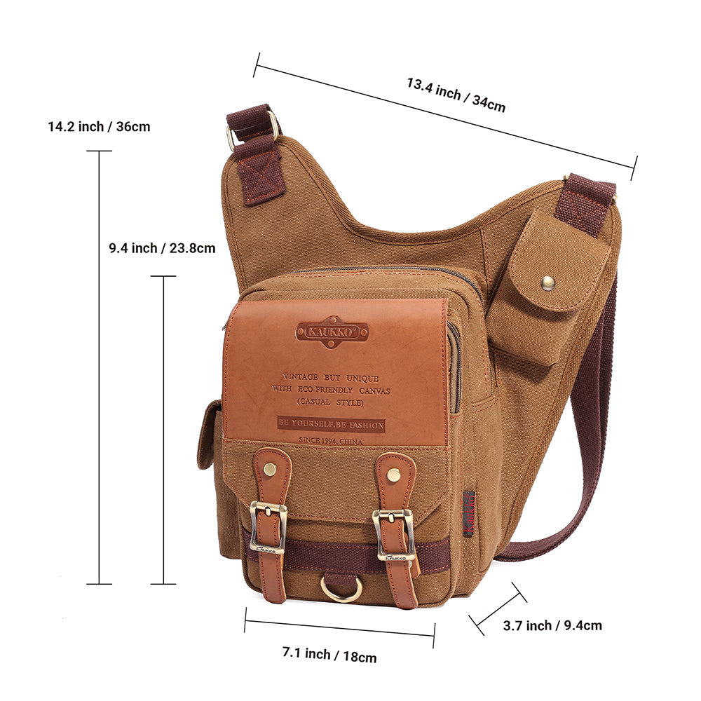 Retro Casual Shoulder Bag Sports Canvas Laptop Crossbody Bag ( khaki ) - kaukko