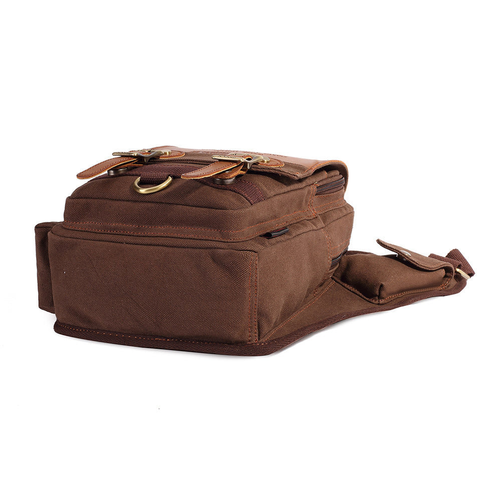 Retro Casual Shoulder Bag Sports Canvas Laptop Crossbody Bag ( coffee ) - kaukko