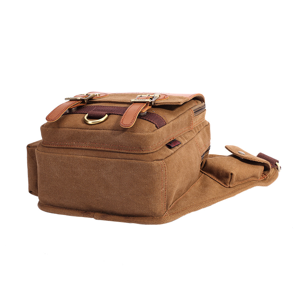 Retro Casual Shoulder Bag Sports Canvas Laptop Crossbody Bag ( khaki ) - kaukko