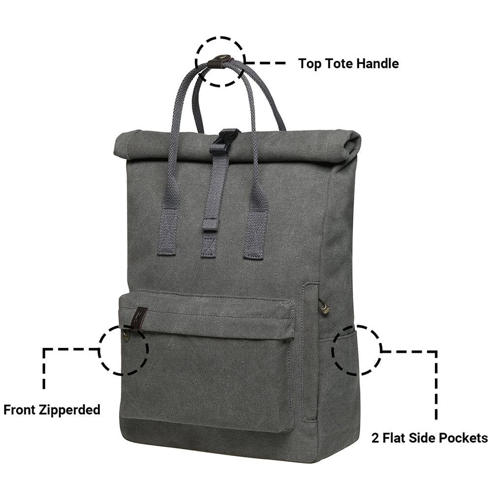 KAUKKO Vintage Canvas Rucksack Laptop Backpack for 12" Notebook for Women Men,School College Backpack (47-2-GREY)