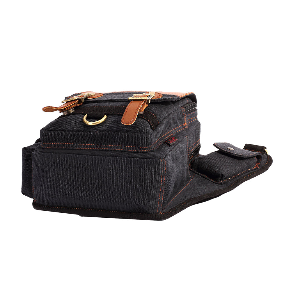 Retro Casual Shoulder Bag Sports Canvas Laptop Crossbody Bag ( black ) - kaukko