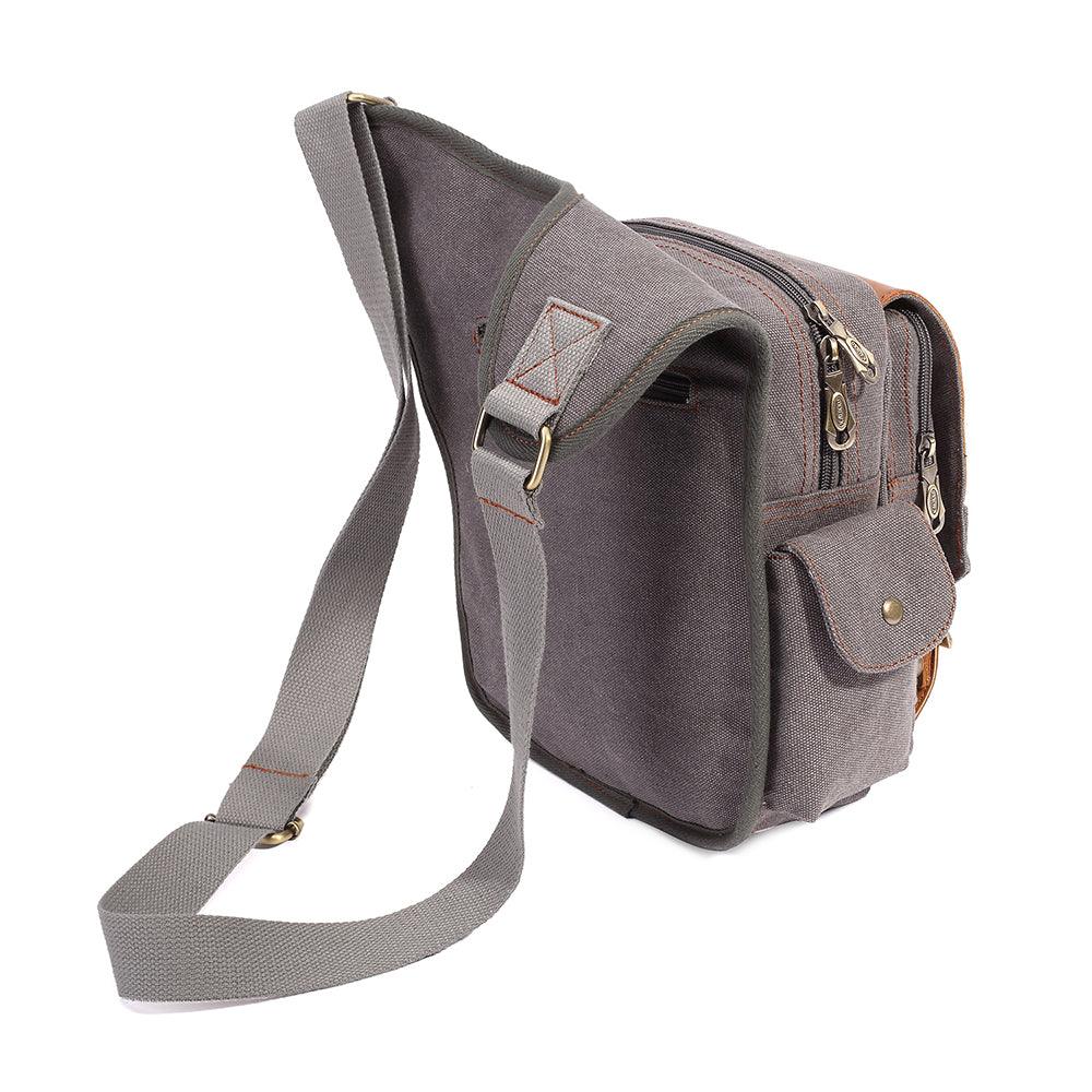 Retro Casual Shoulder Bag Sports Canvas Laptop Crossbody Bag ( grey ) - kaukko