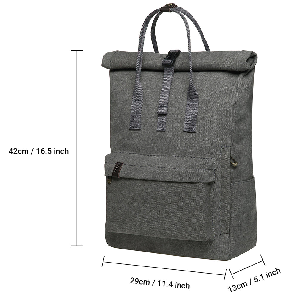 KAUKKO Vintage Canvas Rucksack Laptop Backpack for 12" Notebook for Women Men,School College Backpack (47-2-GREY)