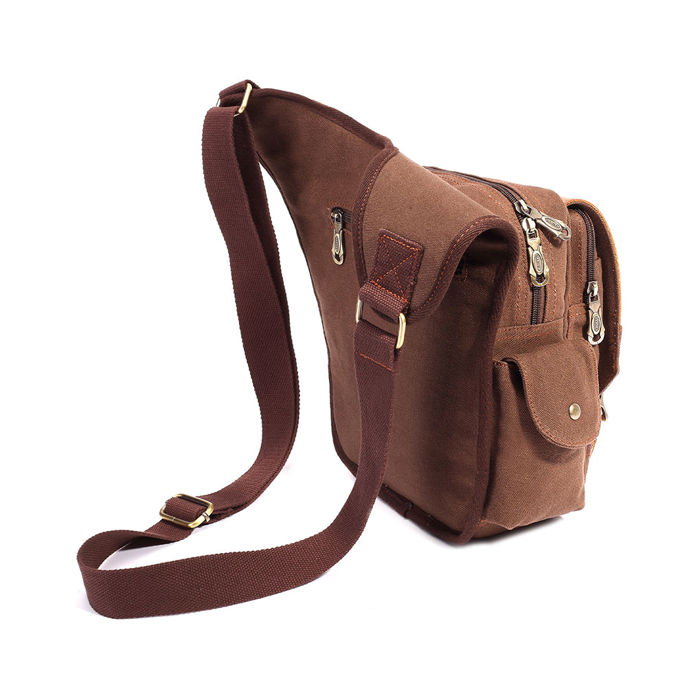 Retro Casual Shoulder Bag Sports Canvas Laptop Crossbody Bag ( coffee ) - kaukko