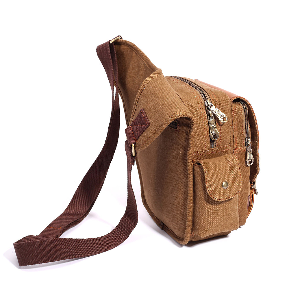 Retro Casual Shoulder Bag Sports Canvas Laptop Crossbody Bag ( khaki ) - kaukko