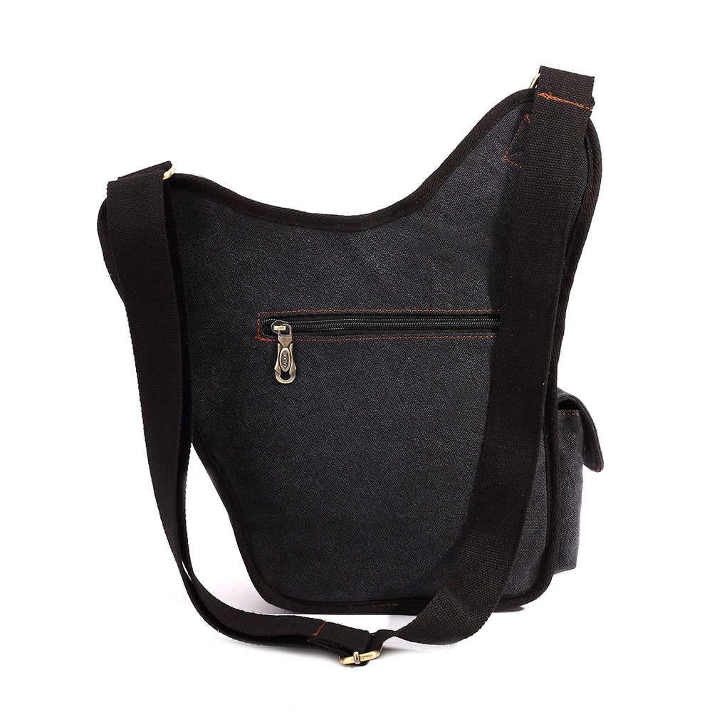Retro Casual Shoulder Bag Sports Canvas Laptop Crossbody Bag ( black ) - kaukko