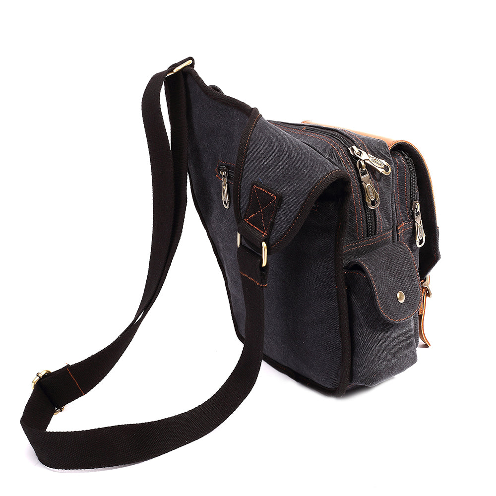 Retro Casual Shoulder Bag Sports Canvas Laptop Crossbody Bag ( black ) - kaukko