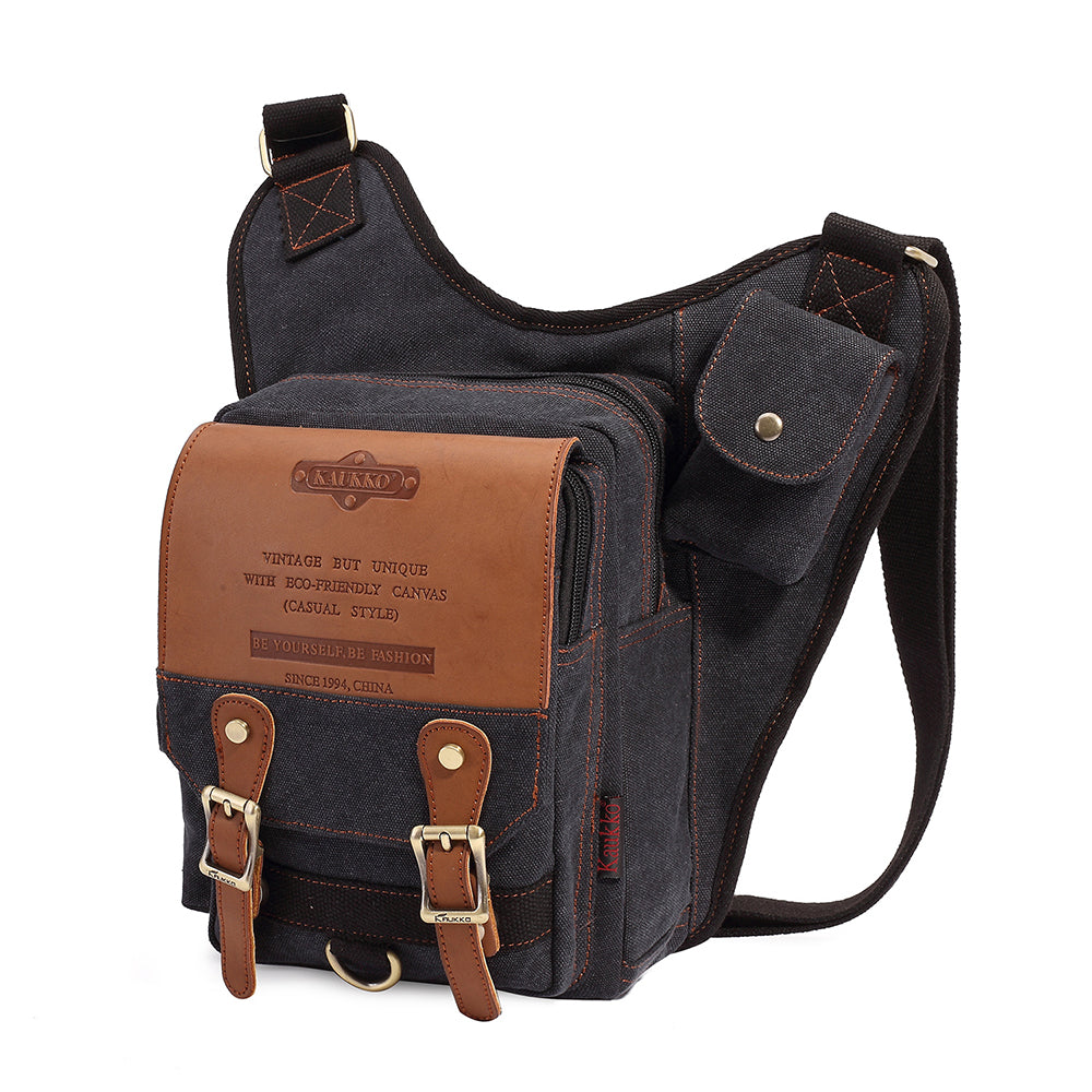 Retro Casual Shoulder Bag Sports Canvas Laptop Crossbody Bag ( black ) - kaukko