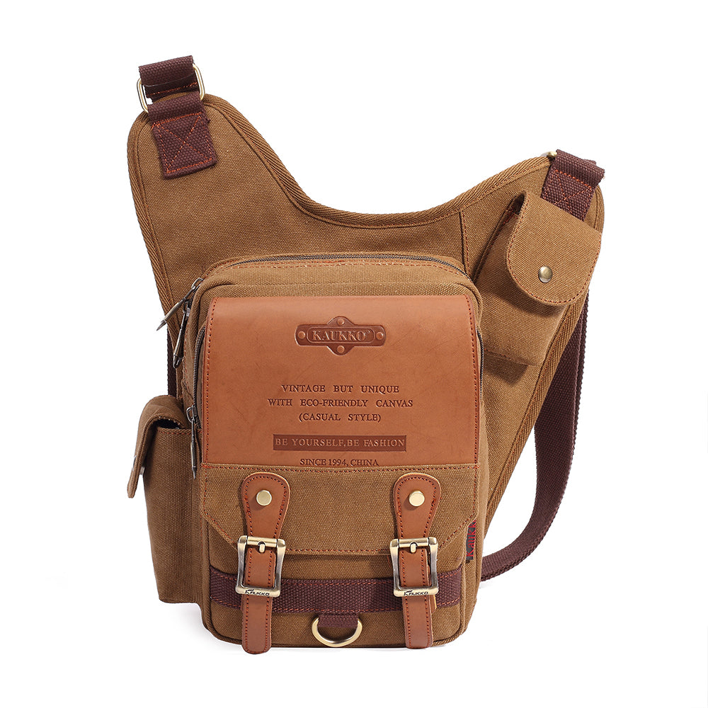 Retro Casual Shoulder Bag Sports Canvas Laptop Crossbody Bag ( khaki ) - kaukko