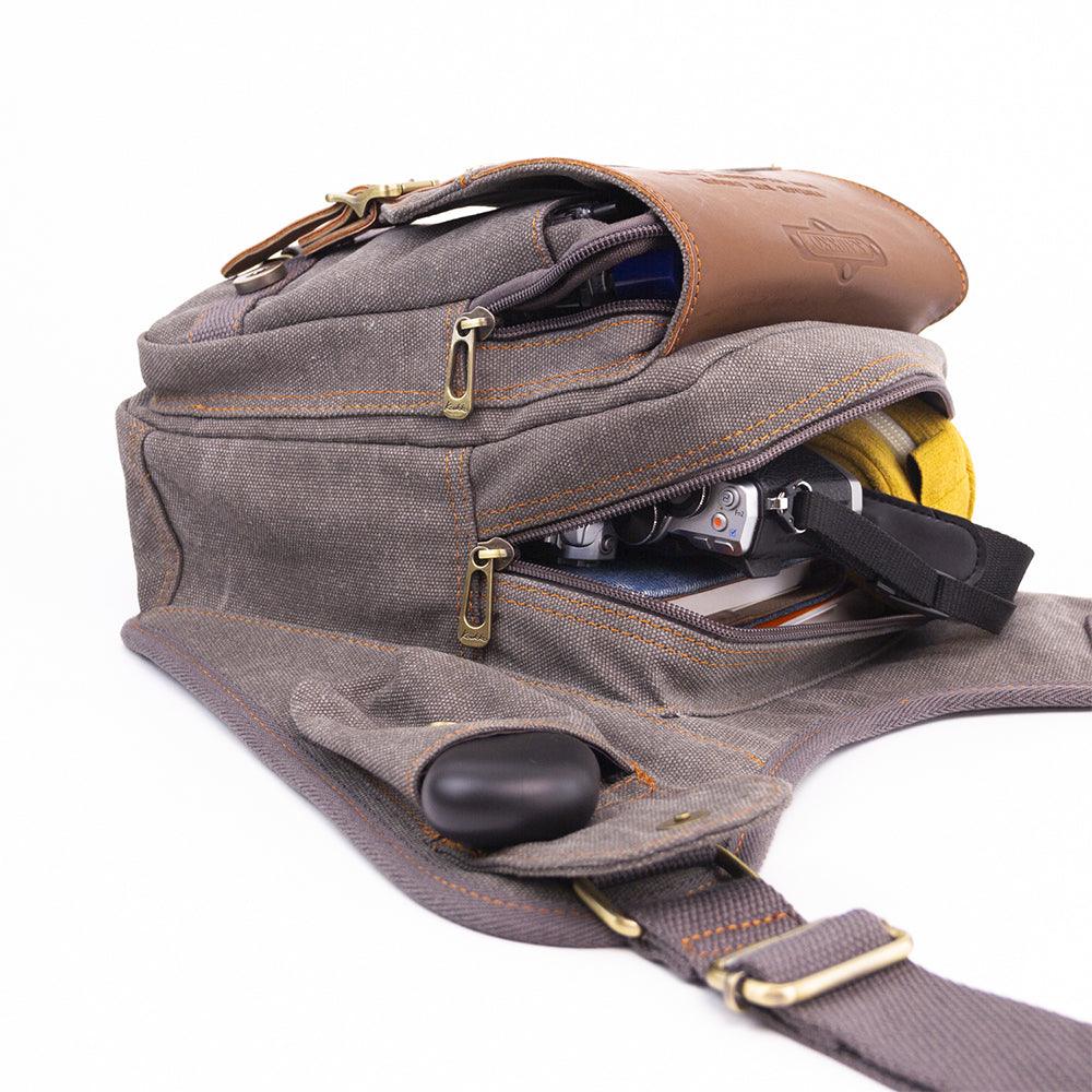 Retro Casual Shoulder Bag Sports Canvas Laptop Crossbody Bag ( grey ) - kaukko