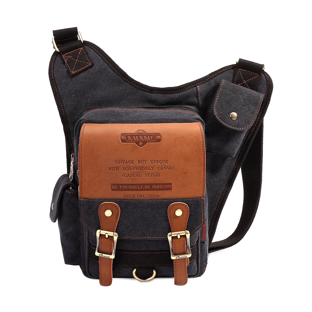 Retro Casual Shoulder Bag Sports Canvas Laptop Crossbody Bag ( black ) - kaukko