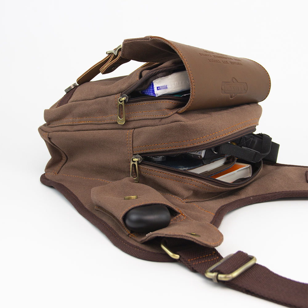 Retro Casual Shoulder Bag Sports Canvas Laptop Crossbody Bag ( coffee ) - kaukko