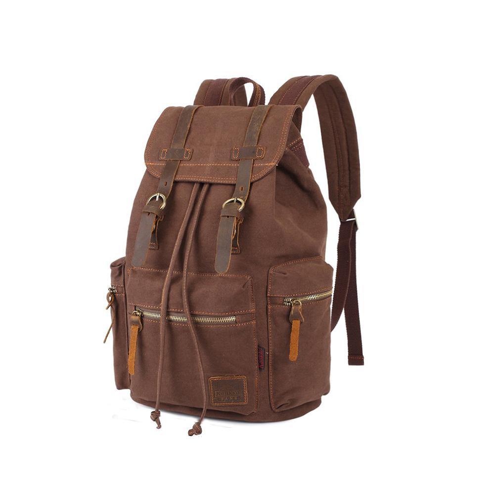 KAUKKO Vintage Casual Canvas and Leather Rucksack Retro Backpack for School Work Travel Hiking, 19L ( Coffee ) - kaukko