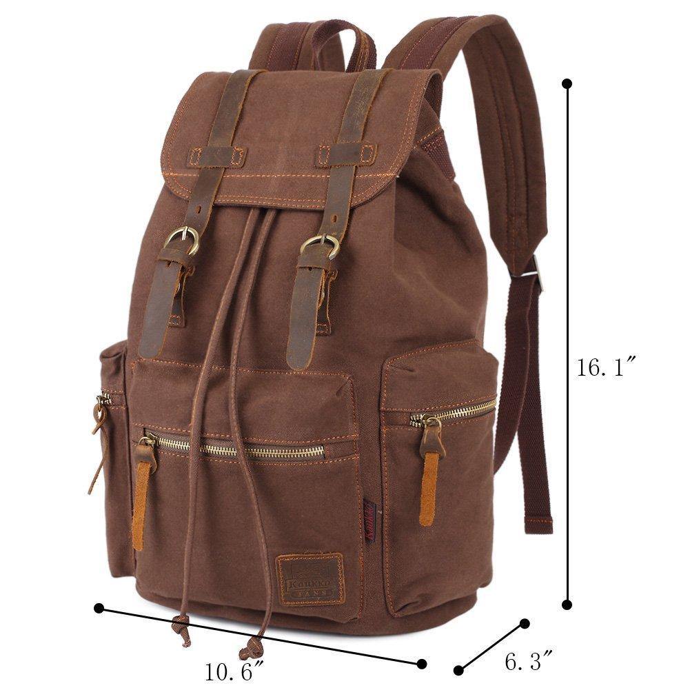 KAUKKO Vintage Casual Canvas and Leather Rucksack Retro Backpack for School Work Travel Hiking, 19L ( Coffee ) - kaukko