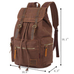 KAUKKO Vintage Casual Canvas and Leather Rucksack Retro Backpack for School Work Travel Hiking, 19L ( Coffee ) - kaukko