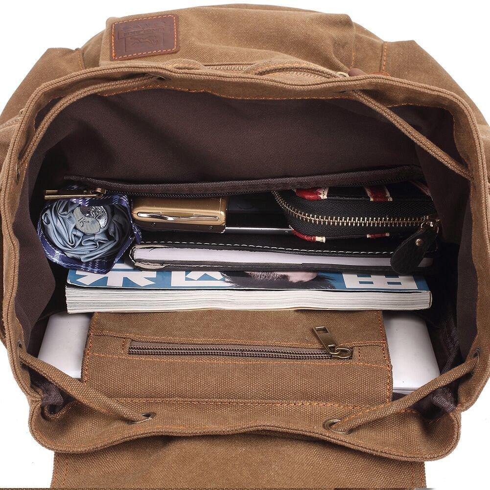 KAUKKO Vintage Casual Canvas and Leather Rucksack Retro Backpack for School Work Travel Hiking, 19L ( Coffee ) - kaukko