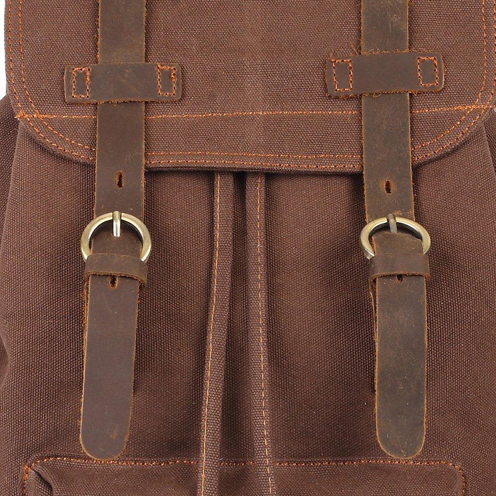 KAUKKO Vintage Casual Canvas and Leather Rucksack Retro Backpack for School Work Travel Hiking, 19L ( Coffee ) - kaukko