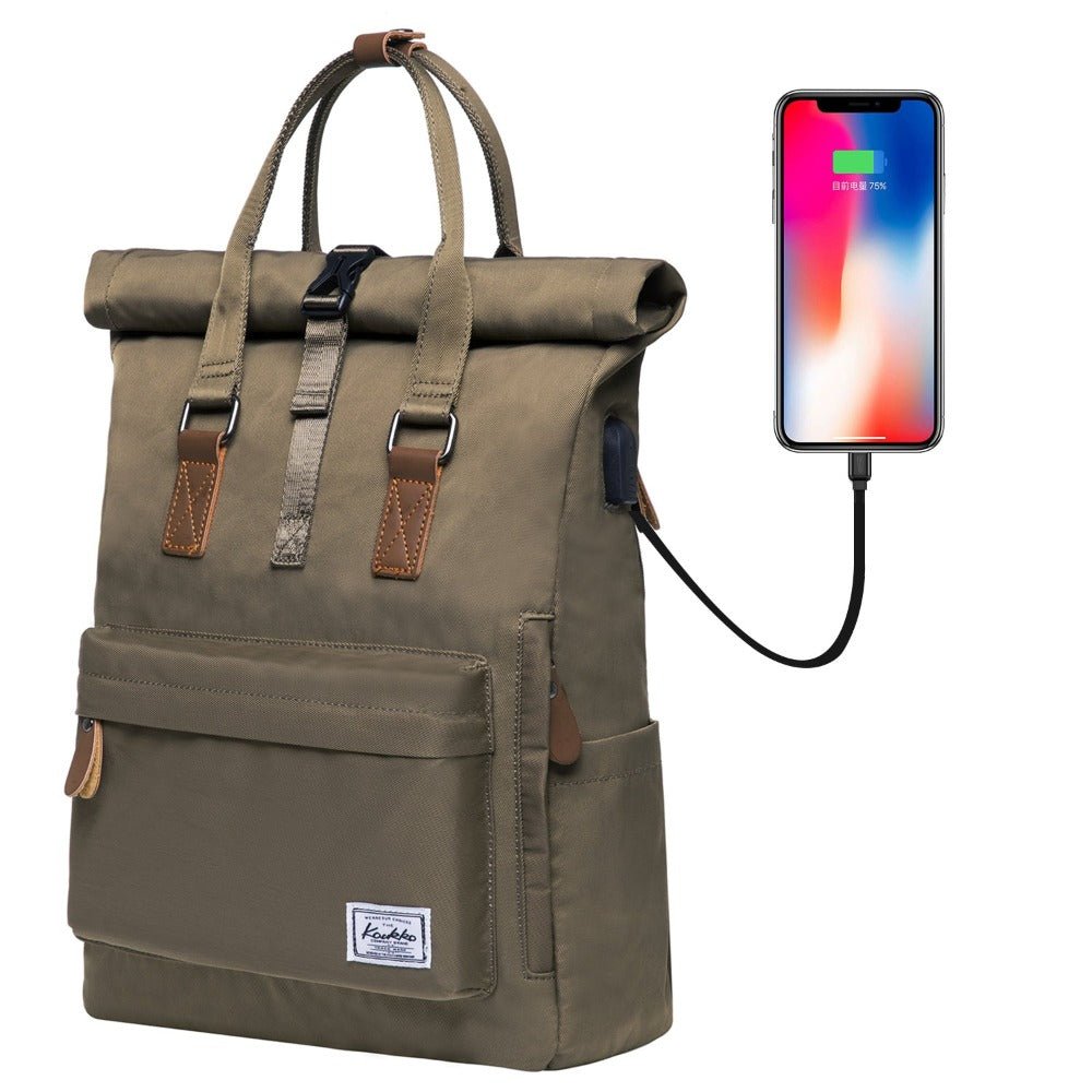 KAUKKO Backpack Everyday Essentials Daypack for Men and Women with USB Charging Port, K1047 ( Army Green/ 13.1L ) - kaukko