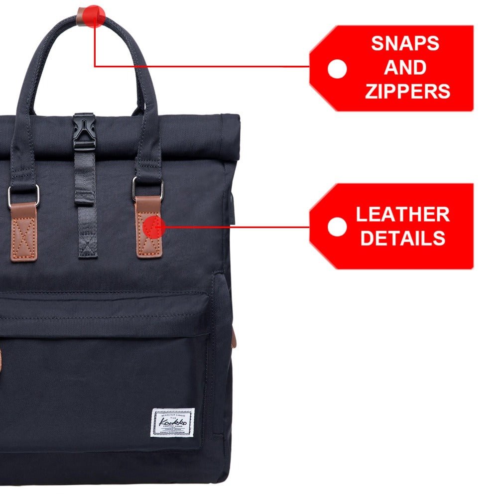 KAUKKO Backpack Everyday Essentials Daypack for Men and Women with USB Charging Port, K1047 ( Black / 13.1L ) - kaukko