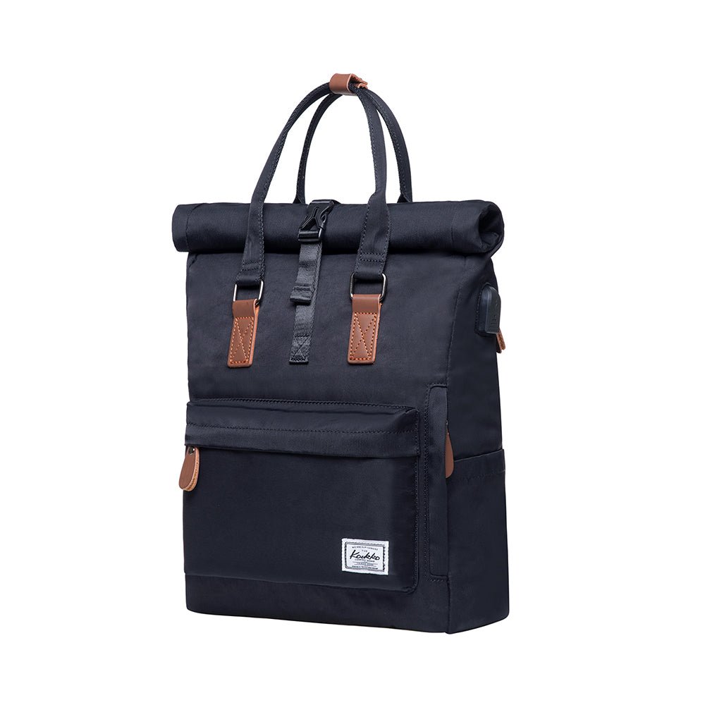KAUKKO Backpack Everyday Essentials Daypack for Men and Women with USB Charging Port, K1047 ( Black / 13.1L ) - kaukko