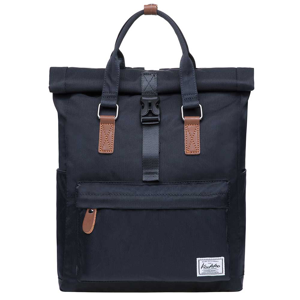 KAUKKO Backpack Everyday Essentials Daypack for Men and Women with USB Charging Port, K1047 ( Black / 13.1L ) - kaukko