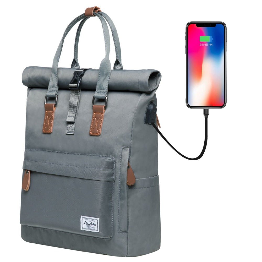KAUKKO Backpack Everyday Essentials Daypack for Men and Women with USB Charging Port, K1047 ( Grey / 13.1L ) - kaukko
