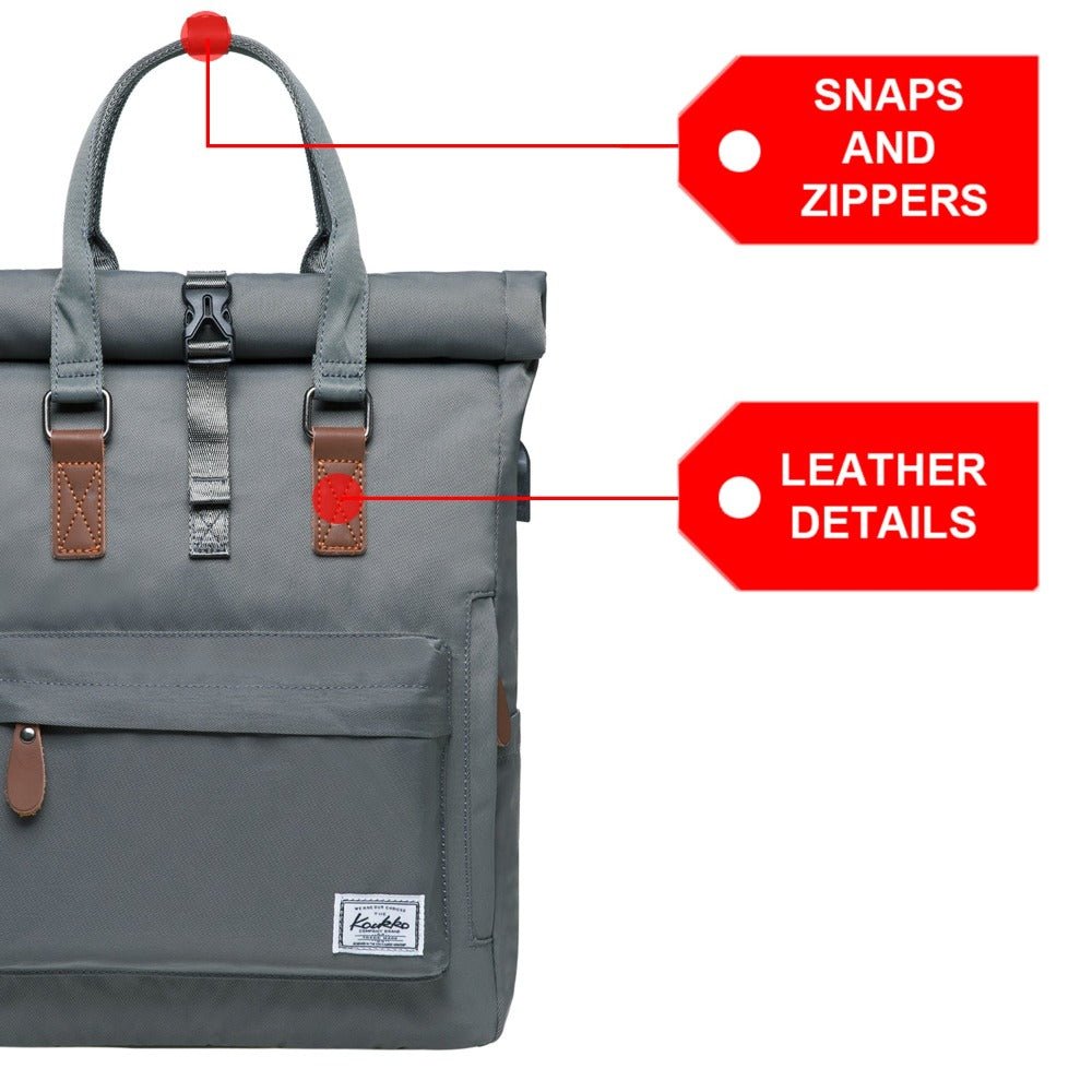 KAUKKO Backpack Everyday Essentials Daypack for Men and Women with USB Charging Port, K1047 ( Grey / 13.1L ) - kaukko