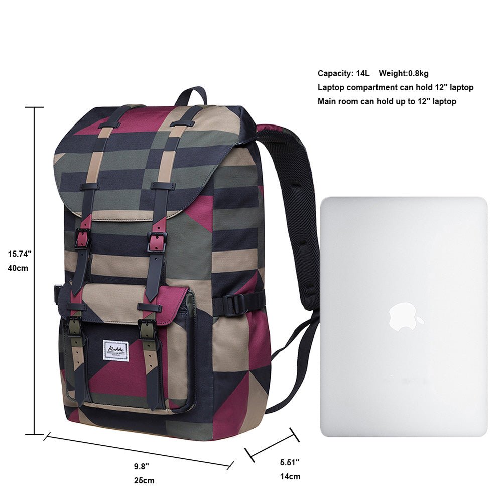 KAUKKO backpack women men casual backpack with 12 inch laptop compartment for hiking trips 25 * 14 * 40 cm, 14 L camo - kaukko