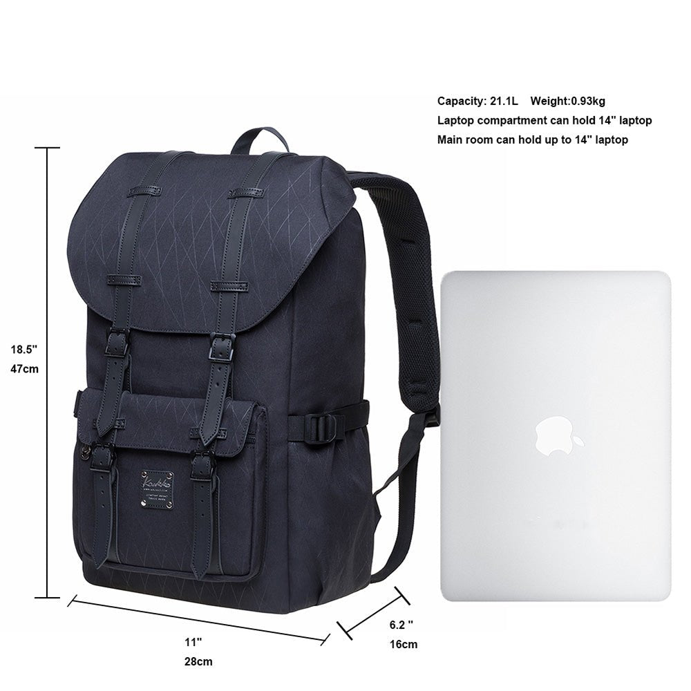 KAUKKO backpack women men daypack with laptop compartment for 14 inch notebook for leisure job university travel hiking, 21L (black EP5-18) - kaukko