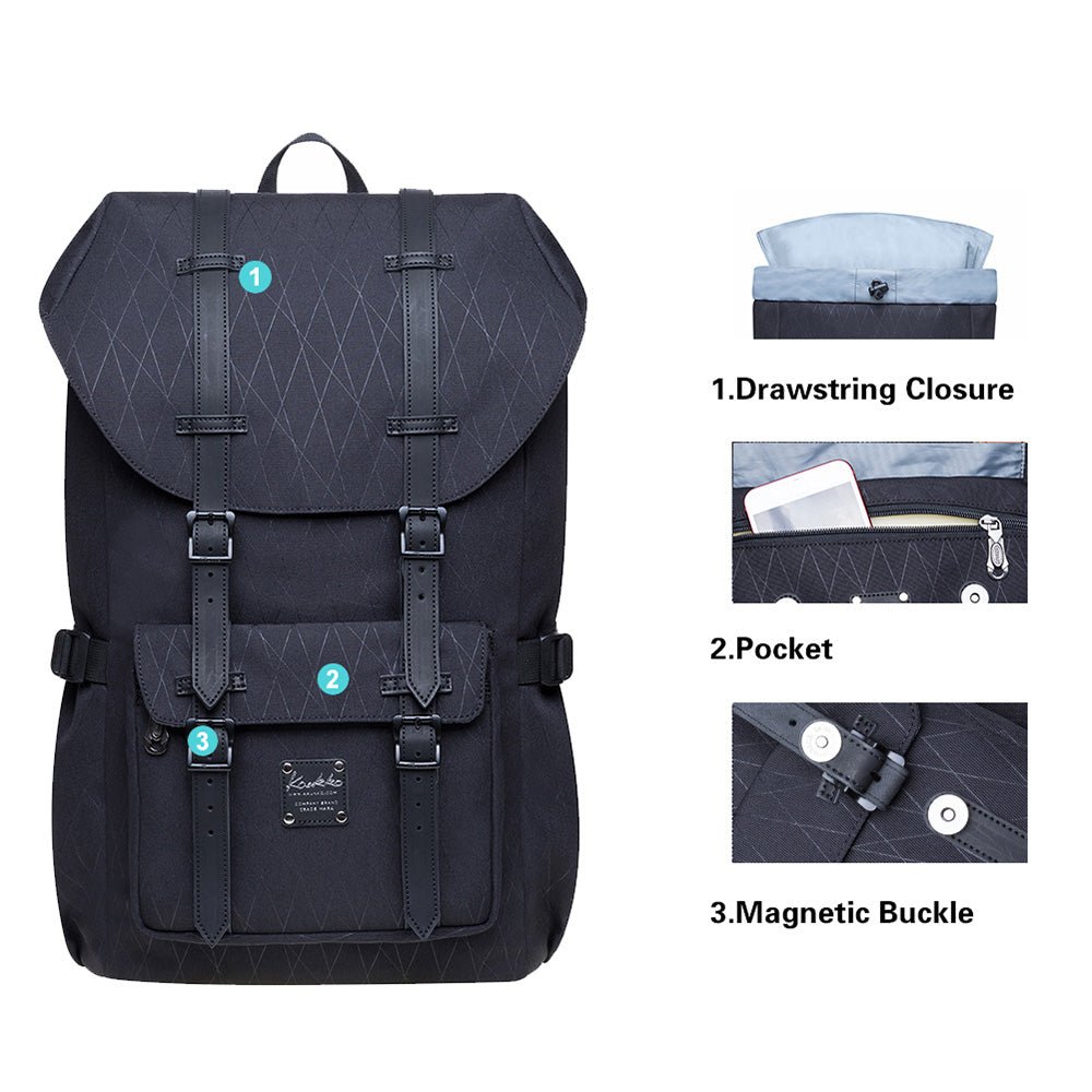 KAUKKO backpack women men daypack with laptop compartment for 14 inch notebook for leisure job university travel hiking, 21L (black EP5-18) - kaukko