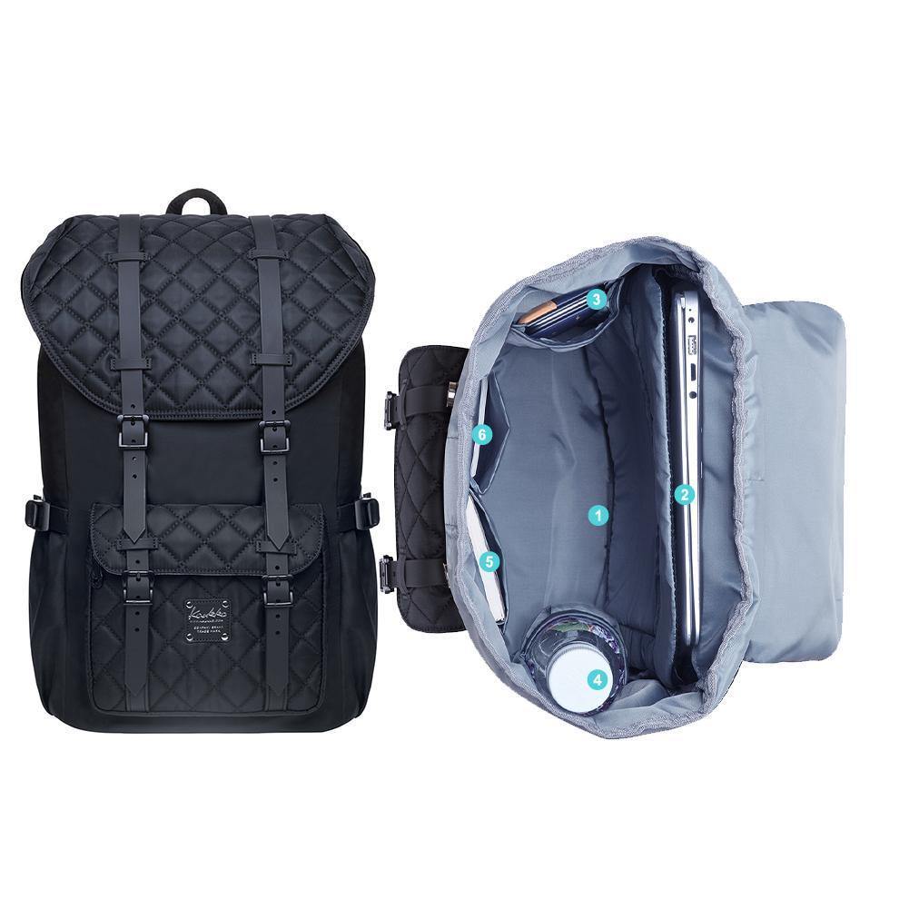 KAUKKO backpack women men daypack with laptop compartment for 14 inch notebook for leisure job university travel hiking, 21L, black-EP5-19 - kaukko