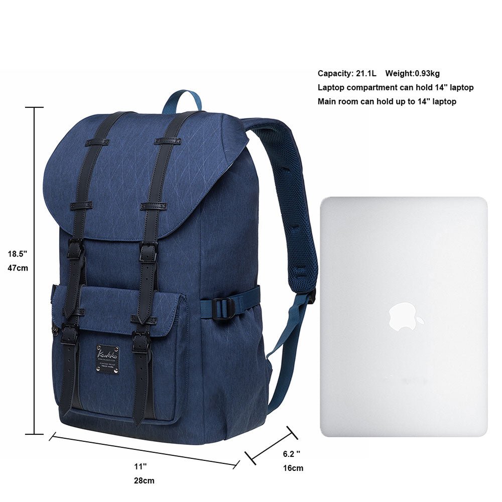 KAUKKO backpack women men daypack with laptop compartment for 14 inch notebook for leisure job university travel hiking, 21L (blue EP5-18) - kaukko