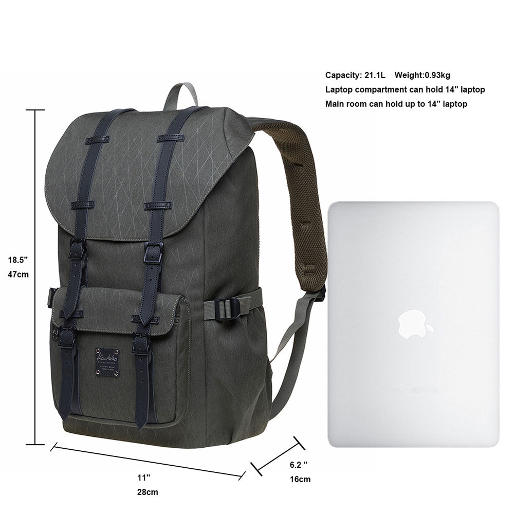 KAUKKO backpack women men daypack with laptop compartment for 14 inch notebook for leisure job university travel hiking, 21L (green EP5-18) - kaukko