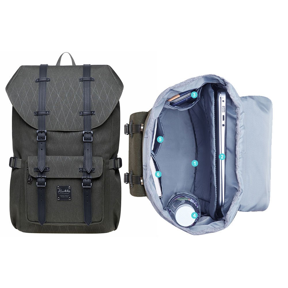 KAUKKO backpack women men daypack with laptop compartment for 14 inch notebook for leisure job university travel hiking, 21L (green EP5-18) - kaukko