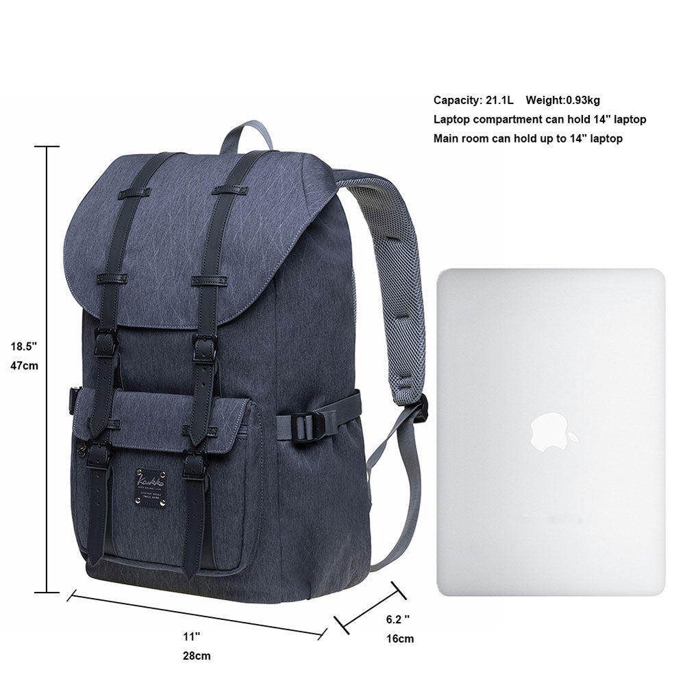 KAUKKO backpack women men daypack with laptop compartment for 14 inch notebook for leisure job university travel hiking, 21L (grey EP5-18) - kaukko