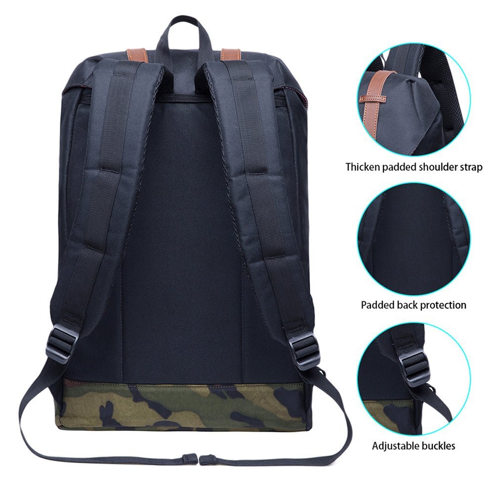 KAUKKO Backpack Women Men Vintage Travel Backpack, EP6-2 ( Black / 18.3L ) - kaukko