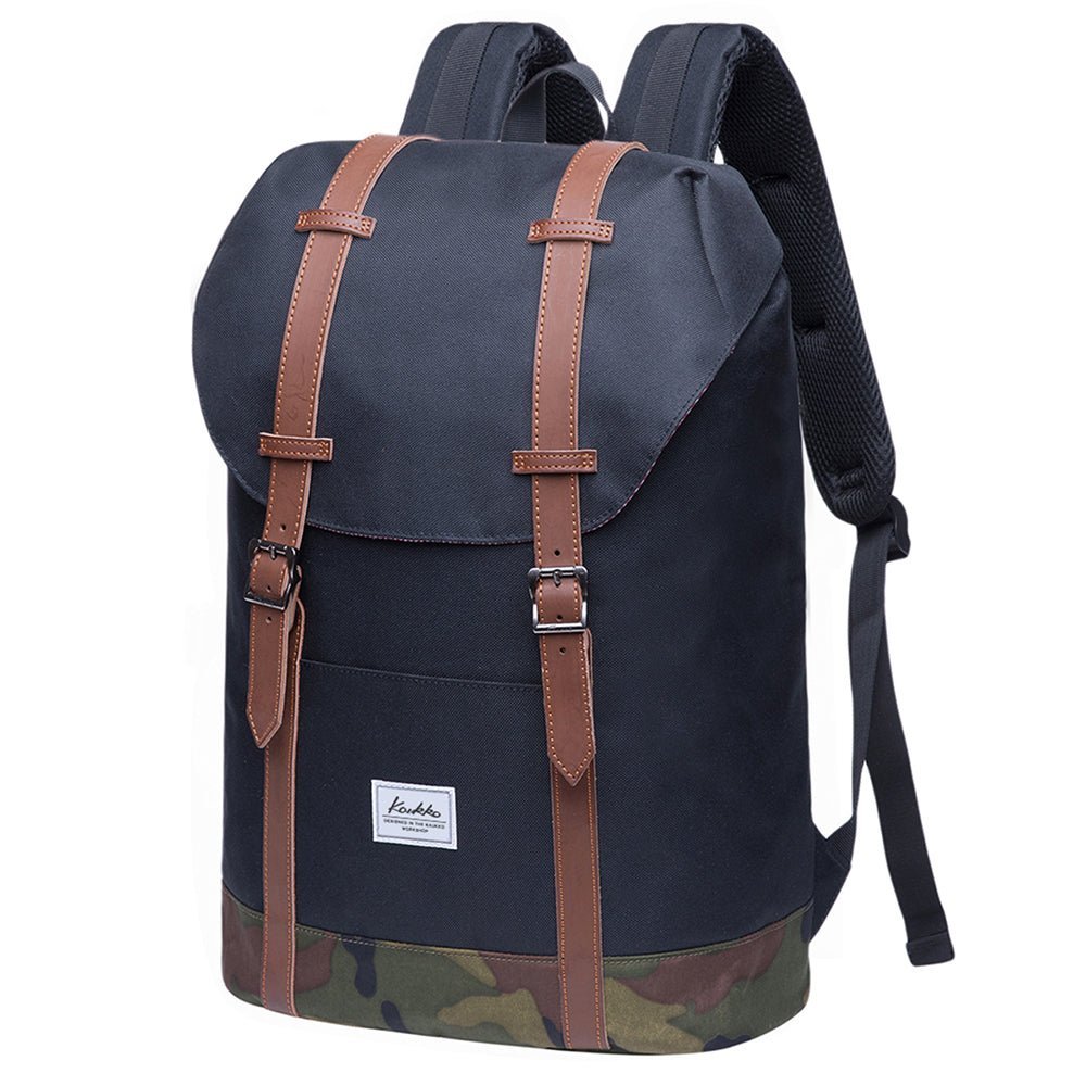 KAUKKO Backpack Women Men Vintage Travel Backpack, EP6-2 ( Black / 18.3L ) - kaukko