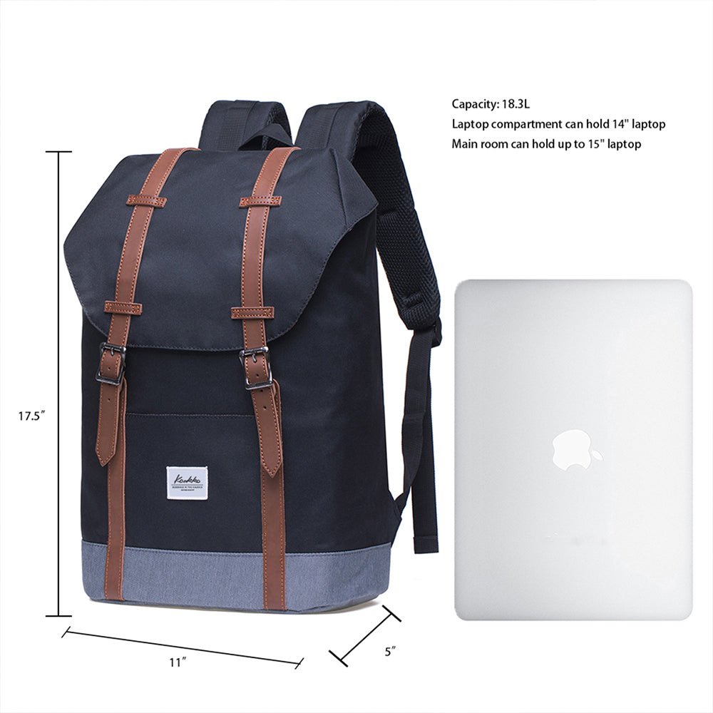 KAUKKO Backpack Women Men Vintage Travel Backpack, EP6-2 ( Black / 18.3L ) - kaukko