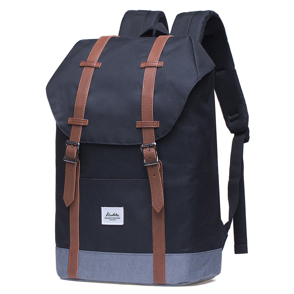 KAUKKO Backpack Women Men Vintage Travel Backpack, EP6-2 ( Black / 18.3L ) - kaukko