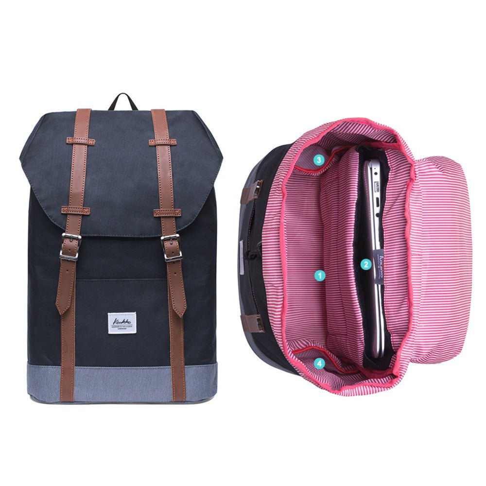 KAUKKO Backpack Women Men Vintage Travel Backpack, EP6-2 ( Black / 18.3L ) - kaukko