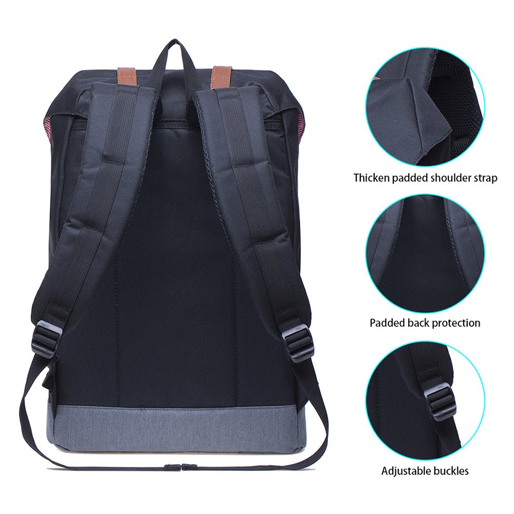 KAUKKO Backpack Women Men Vintage Travel Backpack, EP6-2 ( Black / 18.3L ) - kaukko