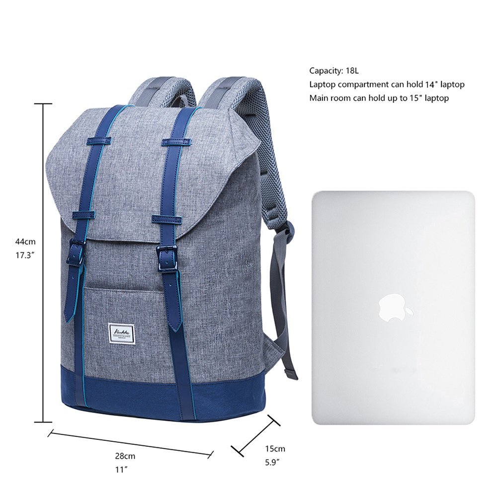 KAUKKO Backpack Women Men Vintage Travel Backpack, EP6-2 ( Grey Blue / 18.3L ) - kaukko