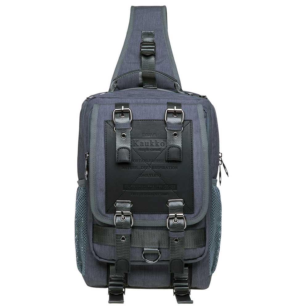 KAUKKO Canvas Crossbody Sling Bag Backpack for Cycling, Hiking, Camping, and Commuting, FD252-1 ( Grey ) - kaukko