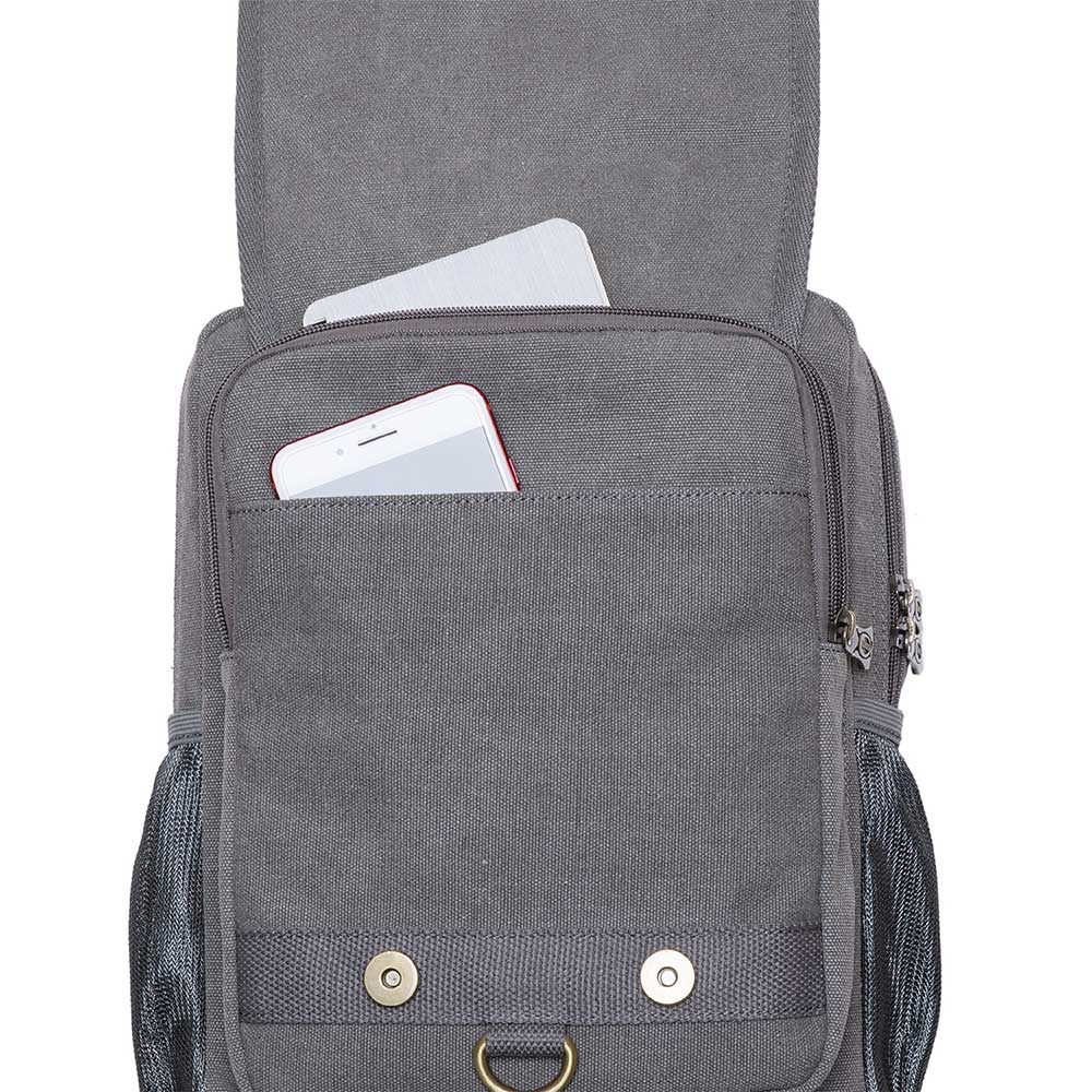 KAUKKO Canvas Crossbody Sling Bag Backpack for Cycling, Hiking, Camping, and Commuting, FD252-3 ( Grey ) - kaukko